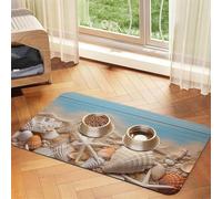 Super Absorbent Dog Food Mat, Sea Shells and Starfish Pet Feeding Mat for Food and Water Bowls Non-Slip Waterproof Placement Pad for Floors Quick Dry Water Dispenser Mat for Dogs Puppy Cats