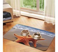 Super Absorbent Dog Food Mat, Starfish On The Beach Pet Feeding Mat for Food and Water Bowls Non-Slip Waterproof Placement Pad for Floors Quick Dry Water Dispenser Mat for Dogs Puppy Cats