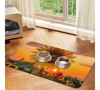 Super Absorbent Dog Food Mat, Sunflower with Sunset Pet Feeding Mat for Food and Water Bowls Non-Slip Waterproof Placement Pad for Floors Quick Dry Water Dispenser Mat for Dogs Puppy Cats