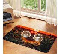 Super Absorbent Dog Food Mat, Sunset Sunflower Pet Feeding Mat for Food and Water Bowls Non-Slip Waterproof Placement Pad for Floors Quick Dry Water Dispenser Mat for Dogs Puppy Cats