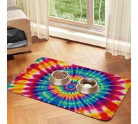 Super Absorbent Dog Food Mat, Tie Dye Pattern Pet Feeding Mat for Food and Water Bowls Non-Slip Waterproof Placement Pad for Floors Quick Dry Water Dispenser Mat for Dogs Puppy Cats