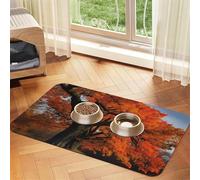 Super Absorbent Dog Food Mat, Tree in The Fall Pet Feeding Mat for Food and Water Bowls Non-Slip Waterproof Placement Pad for Floors Quick Dry Water Dispenser Mat for Dogs Puppy Cats