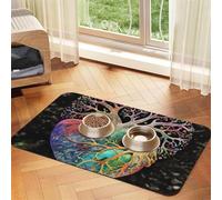 Super Absorbent Dog Food Mat, Tree of Life Heart Blooming Pet Feeding Mat for Food and Water Bowls Non-Slip Waterproof Placement Pad for Floors Quick Dry Water Dispenser Mat for Dogs Puppy Cats