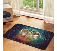 Super Absorbent Dog Food Mat, Tree of Life Space Icon Pet Feeding Mat for Food and Water Bowls Non-Slip Waterproof Placement Pad for Floors Quick Dry Water Dispenser Mat for Dogs Puppy Cats