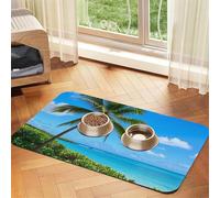 Super Absorbent Dog Food Mat, Tropical Sea Coconut Tree Tropical Pet Feeding Mat For Food And Water Bowls Non-Slip Waterproof Placement Pad For Floors Quick Dry Water Dispenser Mat For Dogs Puppy Cats