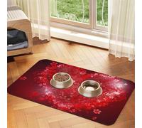 Super Absorbent Dog Food Mat, Valentine's Day Red Heart Flower Pet Feeding Mat for Food and Water Bowls Non-Slip Waterproof Placement Pad for Floors Quick Dry Water Dispenser Mat for Dogs Puppy Cats