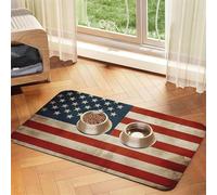 Super Absorbent Dog Food Mat, Vintage American USA Flag Pet Feeding Mat for Food and Water Bowls Non-Slip Waterproof Placement Pad for Floors Quick Dry Water Dispenser Mat for Dogs Puppy Cats