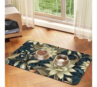 Super Absorbent Dog Food Mat, Vintage Floral Leaves Pet Feeding Mat for Food and Water Bowls Non-Slip Waterproof Placement Pad for Floors Quick Dry Water Dispenser Mat for Dogs Puppy Cats