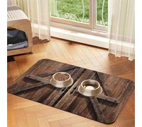 Super Absorbent Dog Food Mat, Vintage Wooden Barn Door Pet Feeding Mat for Food and Water Bowls Non-Slip Waterproof Placement Pad for Floors Quick Dry Water Dispenser Mat for Dogs Puppy Cats
