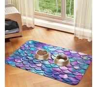 Super Absorbent Dog Food Mat, Watercolor Mermaid Pet Feeding Mat for Food and Water Bowls Non-Slip Waterproof Placement Pad for Floors Quick Dry Water Dispenser Mat for Dogs Puppy Cats