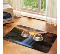 Super Absorbent Dog Food Mat, Waterfall at Sunset Pet Feeding Mat for Food and Water Bowls Non-Slip Waterproof Placement Pad for Floors Quick Dry Water Dispenser Mat for Dogs Puppy Cats