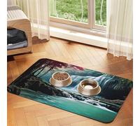 Super Absorbent Dog Food Mat, Waterfall Natural Landscape Pet Feeding Mat for Food and Water Bowls Non-Slip Waterproof Placement Pad for Floors Quick Dry Water Dispenser Mat for Dogs Puppy Cats