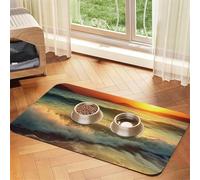 Super Absorbent Dog Food Mat, Waves Sunset Pet Feeding Mat for Food and Water Bowls Non-Slip Waterproof Placement Pad for Floors Quick Dry Water Dispenser Mat for Dogs Puppy Cats