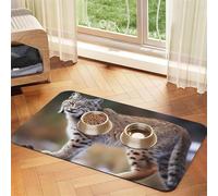 Super Absorbent Dog Food Mat, Wild Bobcat Pet Feeding Mat for Food and Water Bowls Non-Slip Waterproof Placement Pad for Floors Quick Dry Water Dispenser Mat for Dogs Puppy Cats