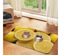Super Absorbent Dog Food Mat, Yellow Lemon Pet Feeding Mat for Food and Water Bowls Non-Slip Waterproof Placement Pad for Floors Quick Dry Water Dispenser Mat for Dogs Puppy Cats