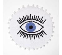 Super Absorbent EYE Design Tufted Cotton Bath Mat in Round Shape with Pom Poms
