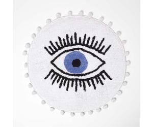 Super Absorbent EYE Design Tufted Cotton Bath Mat in Round Shape with Pom Poms