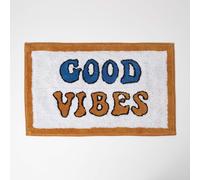 HOMESCAPES Good Vibes 100% Cotton Bath Mat Super Absorbent and Soft Orange White Blue Non-Slip 50 x 80 cm Large and Thick Bathmat