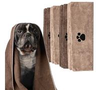 SUPER ABSORBENT Soft Microfiber Dog & Cat Towel - Fast Drying Dog Wash Pet Towels, Bath Accessories, Nail Paw Cleaner (Mocha/Stone, 100x60cm, Pack of 4)