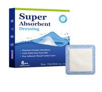 Super Absorbent Wound Dressing 10x10cm Sterile Non Adhesive Bandage 6 Pack Heavy Exudate Gauze Pads Fast Healing Superior Moisture Absorption for Wound Care Pressure Ulcers