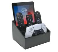 Super and Social - Remote Control Holder/Storage Caddy | Desk & Makeup Organiser | 3 Compartments - For Remotes, Tablet PC/eBook, Office Supplies & Gaming Controllers | Phone Holder | PU Vegan Leather