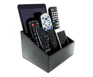 Super and Social - Remote Control Holder/Storage Caddy | Desk & Makeup Organiser | 3 Compartments - For Remotes, Tablet PC/eBook, Office Supplies & Gaming Controllers | Phone Holder | PU Vegan Leather
