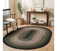 Super Area Rugs Oval 3' X 5' Green - Ivory Oval Braided Rug for Farmhouse/Primitive Style Spaces