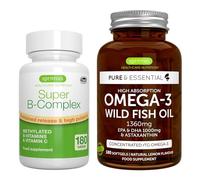 Super B-Complex 180 Tablets & High Absorption Omega-3 Wild Fish Oil 1360mg Bundle, Methylated Sustained Release B Complex and 1000mg EPA & DHA with Astaxanthin, by Igennus