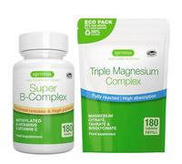 Super B-Complex 180 Tablets + Triple Magnesium Complex 180 Tablets Vegan Bundle, Methylated Sustained Release B Complex + High Absorption Chelated Magnesium Glycinate, Taurate & Citrate, by Igennus