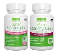 Super B12-Complex 1000mcg + Pure Folate 400mcg Vegan Bundle, High Absorption Sublingual Vitamin B12 with Methylcobalamin, Adenosylcobalamin & Hydroxocobalamin + Optimized L-Methylfolate, by Igennus
