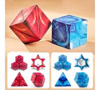 Super Beautiful Aurora Infinity Shape Shifting Cube Travel Party Filler Christmas Birthday Gifts Over 70 Shapes Turning 3D Puzzle (Red + Blue)