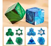 Super Beautiful Aurora Infinity Shape Shifting Cube Travel Party Filler Christmas Birthday Gifts Over 70 Shapes Turning 3D Puzzle (Blue + Green)