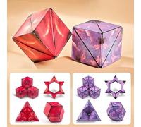Super Beautiful Aurora Infinity Shape Shifting Cube Travel Party Filler Christmas Birthday Gifts Over 70 Shapes Turning 3D Puzzle (Red + Purple)