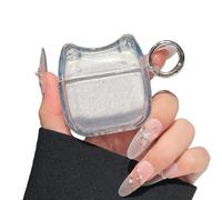 Super Beautiful Glitter Bling Transparent Clear Earphone Case for AirPods Pro/Pro 2, Cute Lovely Cat Face Soft TPU Silicone Case, Earbuds Kitty Ear Cover Protective Skin Protector -White
