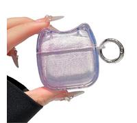 Super Beautiful Glitter Bling Transparent Clear Earphone Case for AirPods Pro/Pro 2, Cute Lovely Cat Face Soft TPU Silicone Case, Earbuds Kitty Ear Cover Protective Skin Protector -Purple