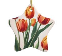 Super beautiful tulips Print Christmas Tree Ceramic Hanging Ornaments â€“ Star Shaped Xmas Decorations, Home Party Decor