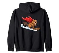 Super Beaver Snowboard Hero Mountain Snow Rider Zip Hoodie