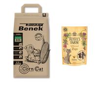 Super Benek Corn Cat Litter + 45g Rosie's Farm Cat Snack Free! * - Ultra Fresh Grass Clumping (7l, approx. 4.4kg) + "Strips" - Chicken (45g)