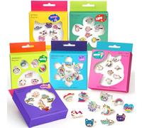 Super Big Sister 42pcs Little Girl Jewel Rings in Box, No Duplication Adjustable Rings for Kids with 6 Themes, Unicorn Cat Animal Mermaid Flower Snowflake Rings for Girls, Party Favor Play Jewelry