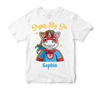 Super Big Sister T Shirt - Any Text Custom Super Hero Im Going to Be A Big Sister 2020 Tee - Personalised Girls Big Sister Tshirt - Big Sis Unicorn Gifts, White, 7-8 Years