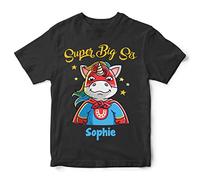 Super Big Sister T Shirt - Any Text Custom Super Hero Im Going to Be A Big Sister 2020 Tee - Personalised Girls Big Sister Tshirt - Big Sis Unicorn Gifts, Black, 7-8 Years