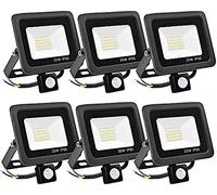 Super Bright 2000 Lm LED Security Lights with Motion Sensor, 6-Pack IP66 Waterproof Floodlight, Cool White 6000K for Outdoor Garage, Garden, Pathway Lighting