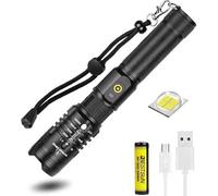 Super Bright LED Torch, 200000 Lumens Rechargeable Torches, High Power Hand Torch Flash Light, Powerful Tactical Flashlights, Zoomable, IPX4 Waterproof and 5 Light Modes for Camping Emergency (S)