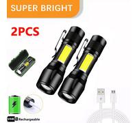 Super Bright Mini Led Torch Twin Pack Usb Rechargeable Flashlight With Cob Side Light & Clip