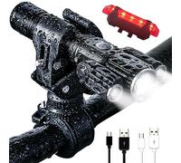 Super Bright Rechargeable Bike Light Set, 4+4 Modes,Powerful Bicycle Front Headlight and Back Taillight,18+ hrs, IPX6 Waterproof Bike Lights for Night Riding, Bike Light for Road Mountain Cycling