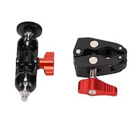 Super Camera Clamp Mount with Double Ball Head, Rustproof Adjustable Crab Claw Clamp, Aluminum Alloy Camera Accessories for DSLR Lights Flashlights, Includes Cold Shoe Adapter and