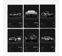 Super Car Poster Racing Car Wall Art For Home Decor Car Prints For Walls FXXK CHIRON P1 911GT3 RS ZONDA R ONE:1 Cardstock Posters Set Of 6(Unframe 8x12inch)