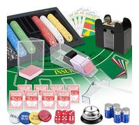 Super Casino Game Set: 6 Deck Shuffler+360pcs Chips+8 Poker Cards+Card Shoe+Chip Rake+Felt+Accessories, Blackjack Set & Texas Holdem Complete Kit, Poker Night Kit for Casino Party Gift