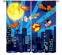 Super City Hero Children Window Curtains,Comics Style Urban Superhero Cartoon Window Treatments for Kids Boys Bedroom Nursery Décor Drapes 2 Panel Sets Total Size 42" x 45"