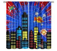 Super City Hero Window Curtains for Kids,Comics Style Super Urban Cartoon Spider Web Window Treatments for Boys Girls Bedroom Nursery Décor Drapes 2 Panel Sets Total Size 42" x 45"